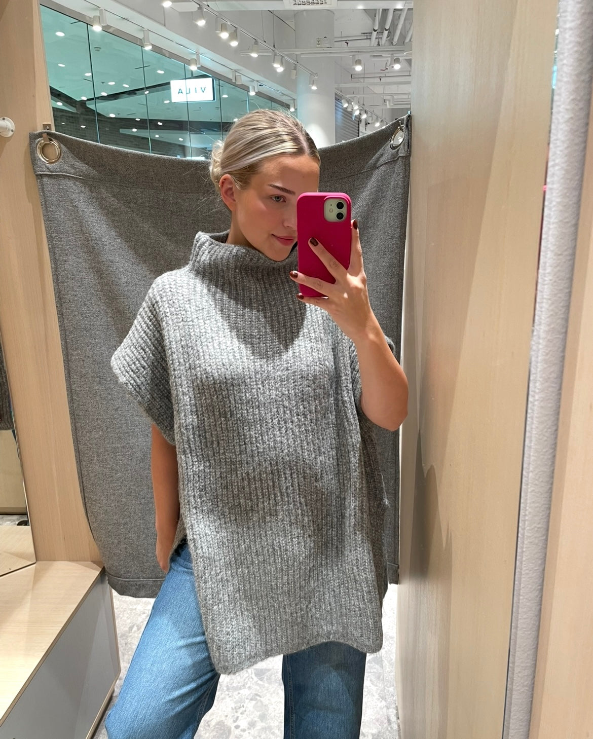 VINARA Poncho - Light Grey Melange